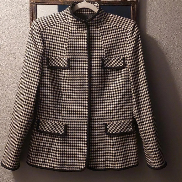 Wool Houndstooth Pattern Blazer Sport Coat Preppy Academia M Closet Staple - Picture 4 of 14